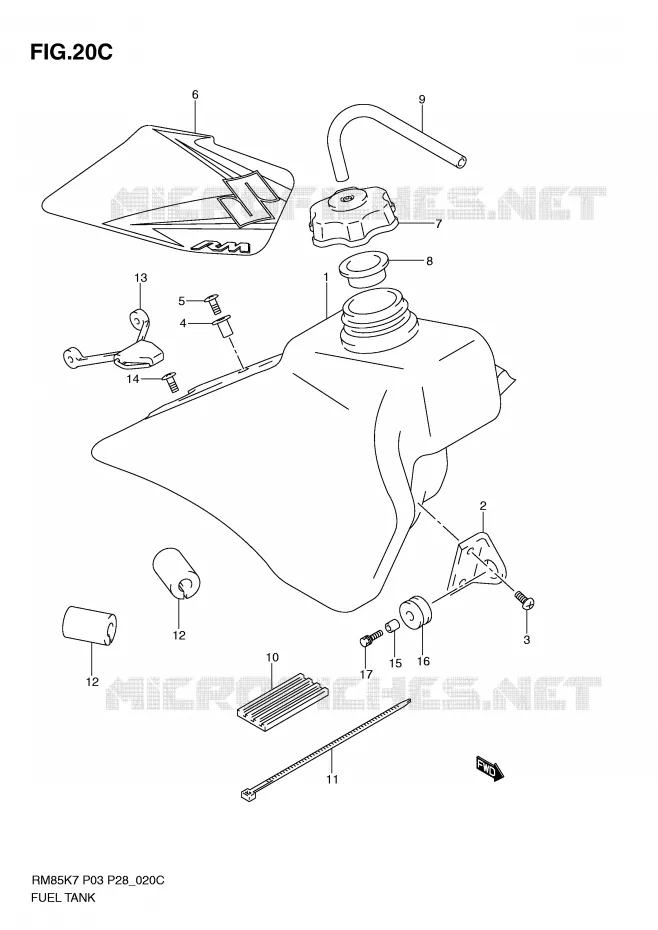 RESERVOIR D'ESSENCE (MODEL L0) Suzuki MOTO 85 RM 2007  RM85LK7(P3/P28)