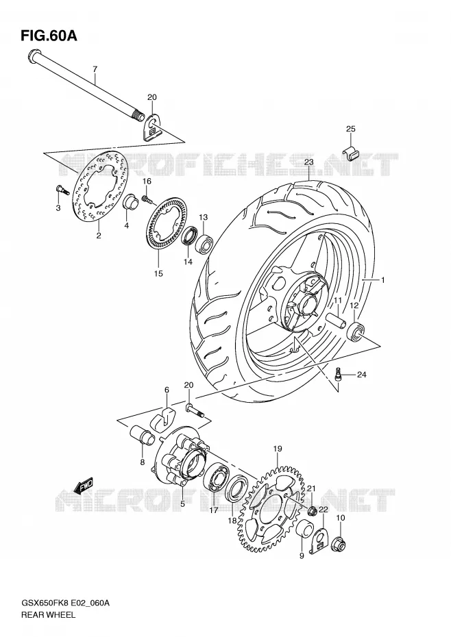 ROUE ARRIERE (GSX650FAK9/FUAK9/FAL0/FUAL0) Suzuki MOTO 650 GSX-F 2010  GSX650FAL0(E2)