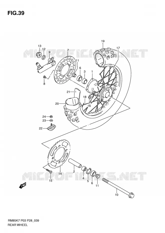 ROUE ARRIERE (RM85LK7/LK8/LK9/LL0) Suzuki MOTO 85 RM 2009  RM85LK9(P3/P28)