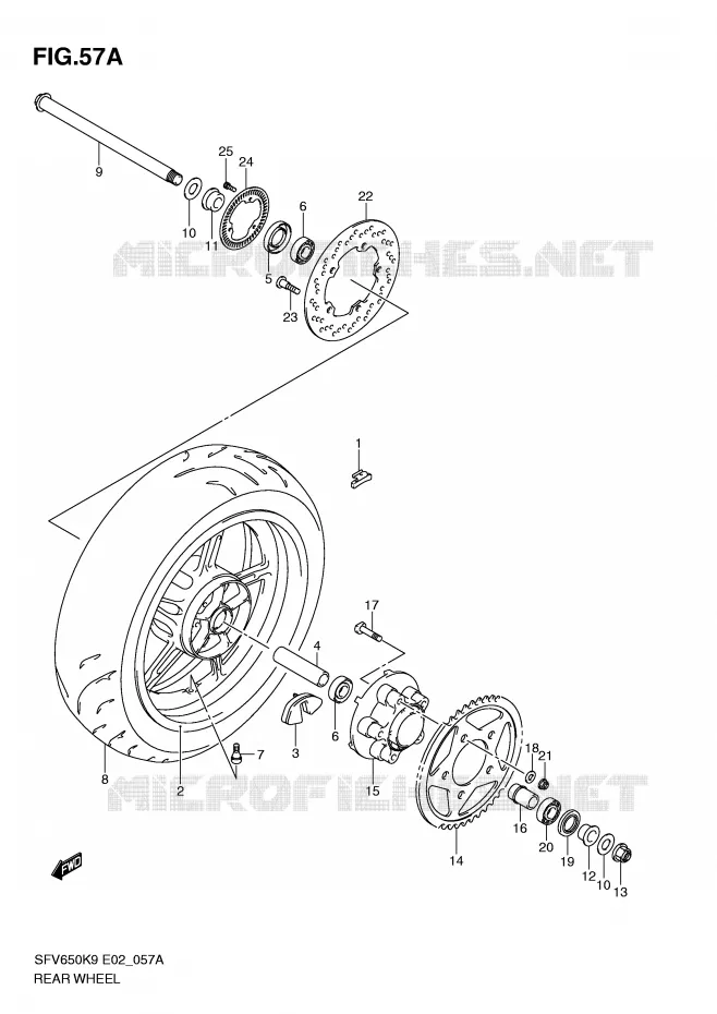 ROUE ARRIERE (SFV650AK9/UAK9/AL0/UAL0) Suzuki MOTO 650 GLADIUS 2010  SFV650L0(E2)