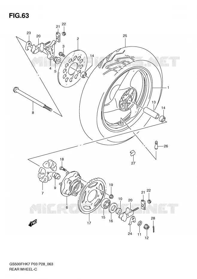 ROUE ARRIERE Suzuki MOTO 500 GS-E 2007  GS500HK7(P3)