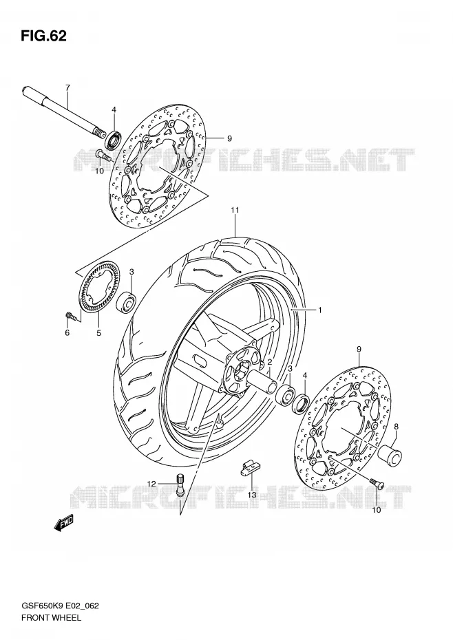 ROUE AVANT (GSF650AK9/SAK9/UAK9/SUAK9/AL0/SAL0/UAL0/SUAL0) Suzuki MOTO 650 BANDIT 2009  GSF650AK9(E2)