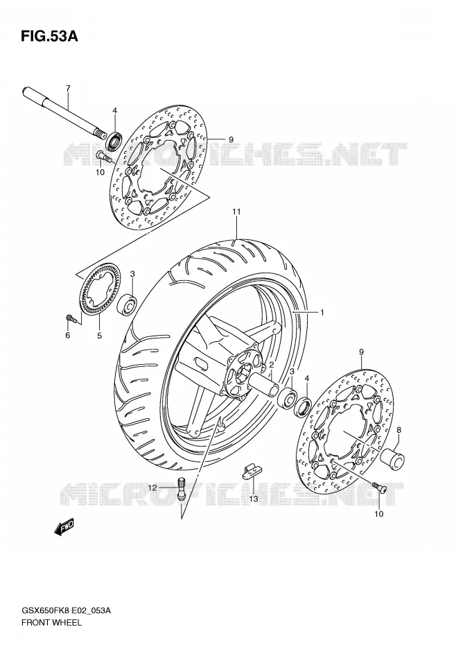 ROUE AVANT (GSX650FAK9/FUAK9/FAL0/FUAL0) Suzuki MOTO 650 GSX-F 2010  GSX650FUAL0(E2)