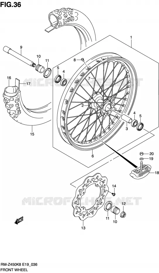 ROUE AVANT (RM-Z450K8/K9/L0) Suzuki MOTO 450 RM-Z 2010  RM-Z450L0(E19)