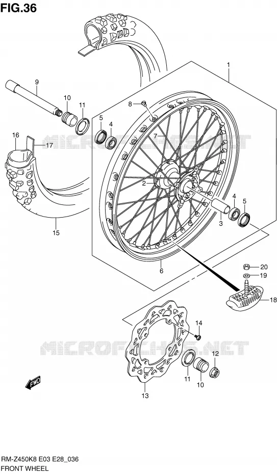 ROUE AVANT (RM-Z450K8/K9/L0) Suzuki MOTO 450 RM-Z 2011  RM-Z450L1(E3/E28)
