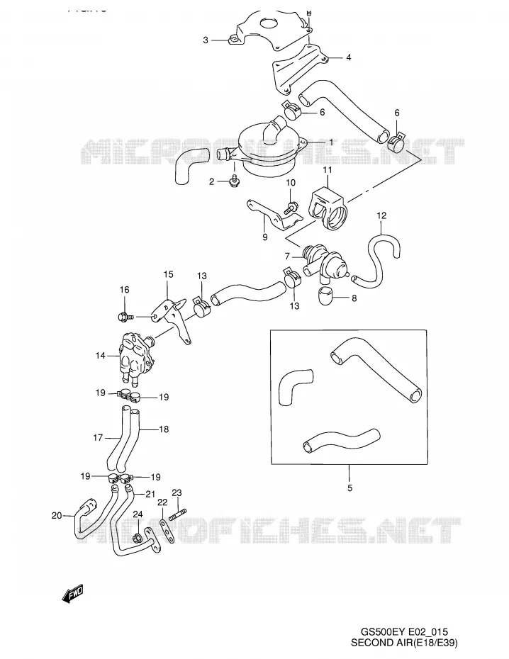 SYSTÈME DE RECYCLAGE GAZ D'ECHAPPEMENT (E18,E39) Suzuki MOTO 500 GS-E 1997  GS500EV(E2)