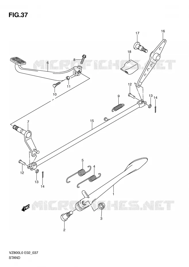 BEQUILLE - PEDALE DE FREIN ARRIERE Suzuki MOTO 800 MARAUDER 2010  VZ800L0(E2)