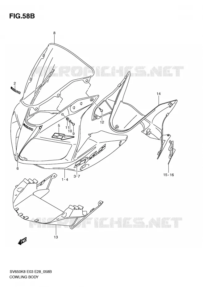 CARENAGES (MODEL L0) Suzuki MOTO 650 SV 2008  SV650AK8(E3/E28)
