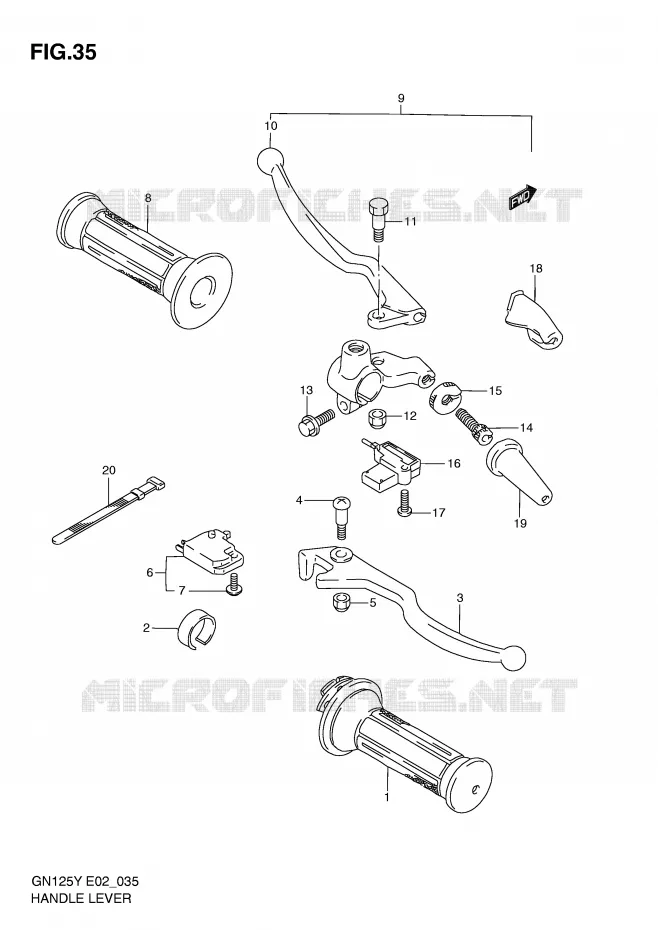 ENSEMBLE LEVIERS - POIGNEES Suzuki MOTO 125 GN 2000  GN125EY(E2)