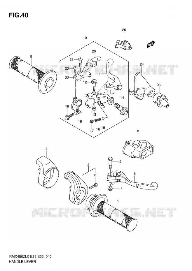 ENSEMBLE LEVIERS - POIGNEES Suzuki MOTO 450 RMX-Z 2010  RMX450ZL0(E28/E33)