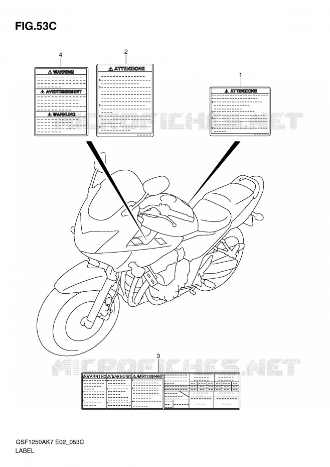 ETIQUETTE (MODEL L0) Suzuki MOTO 1250 BANDIT-S 2008  GSF1250SAK8(E2)