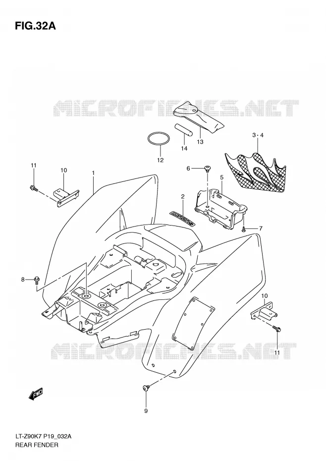 GARDE BOUE ARRIERE (MODEL L0) Suzuki QUAD 90 QUADSPORT 2010  LT-Z90L0(P19)
