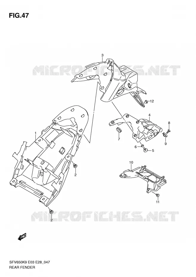 GARDE BOUE ARRIERE Suzuki MOTO 650 GLADIUS 2010  SFV650AL0(E3/E28)