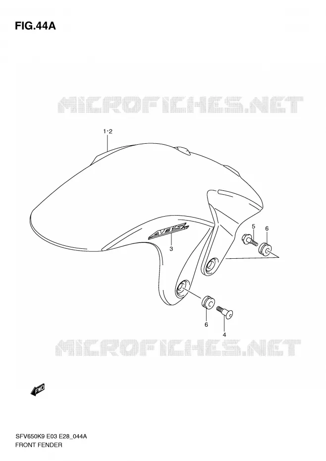 GARDE BOUE AVANT (MODEL L0) Suzuki MOTO 650 GLADIUS 2009  SFV650K9(E3/E28)