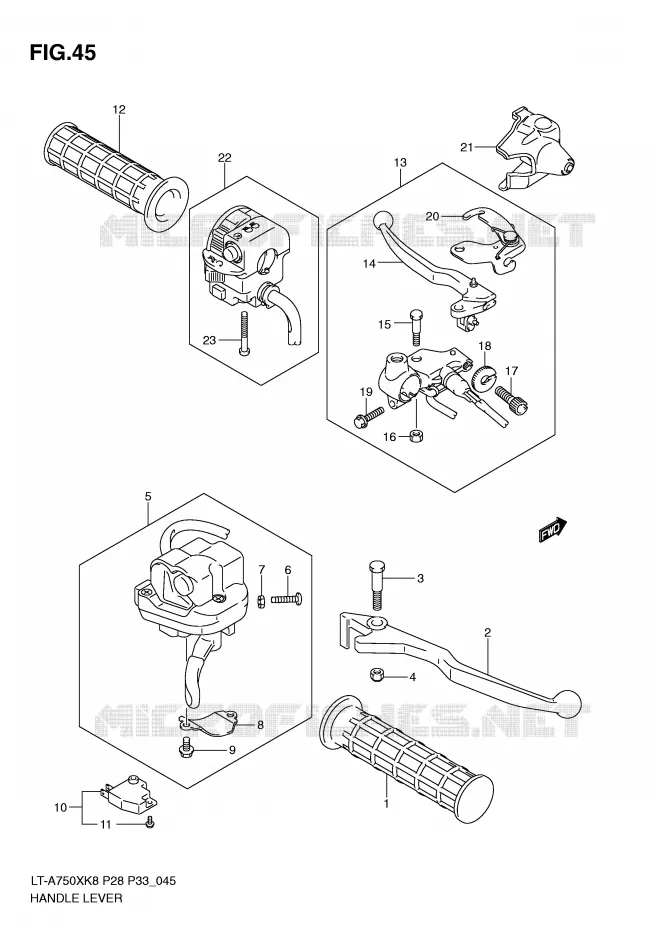 LEVIERS - POIGNEES (MODEL K8/K9) Suzuki QUAD 750 KINGQUAD 2010  LT-A750XZL0(P28/P33)