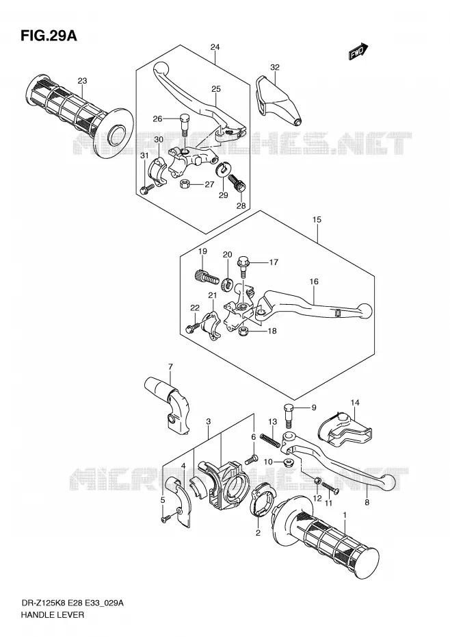 LEVIERS - POIGNEES (MODEL L0) Suzuki MOTO 125 DR-Z 2009  DR-Z125K9(E28/E33)