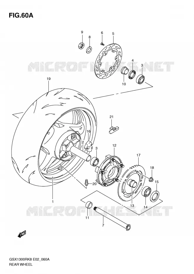 ROUE ARRIERE (MODEL L0) Suzuki MOTO 1300 HAYABUSA 2008  GSX1300RK8(E2)