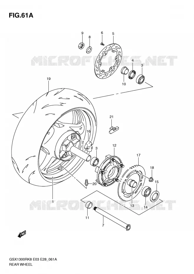 ROUE ARRIERE (MODEL L0) Suzuki MOTO 1300 HAYABUSA 2010  GSX1300RL0(E3/E28)