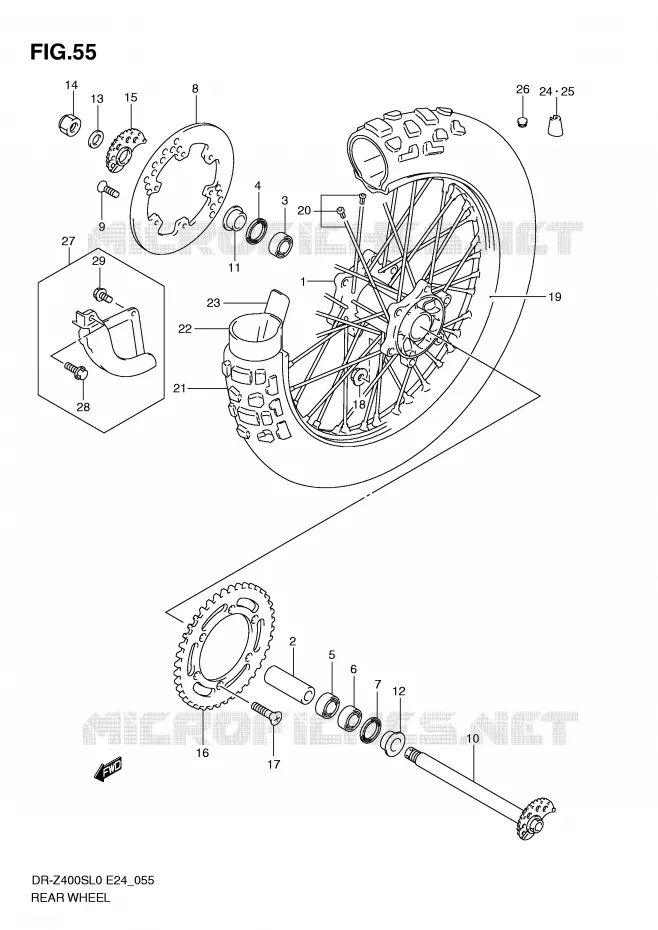 ROUE ARRIERE Suzuki MOTO 400 DR-Z 2010  DR-Z400SL0(E24)