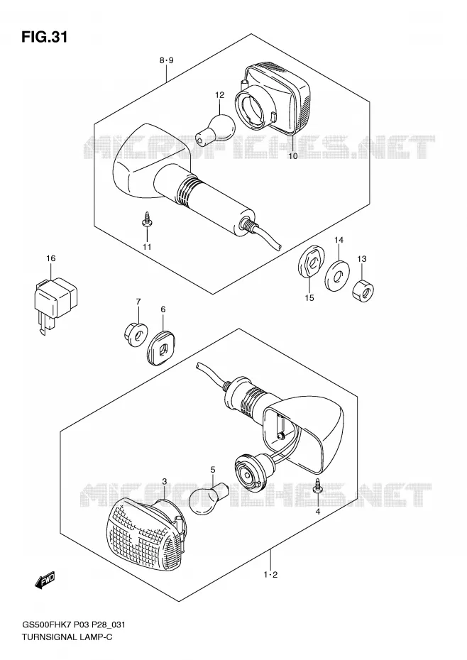 CLIGNOTANTS (GS500FH P3, P28, P33, P95) Suzuki MOTO 500 GS-F 2007  GS500FHK7(P3)