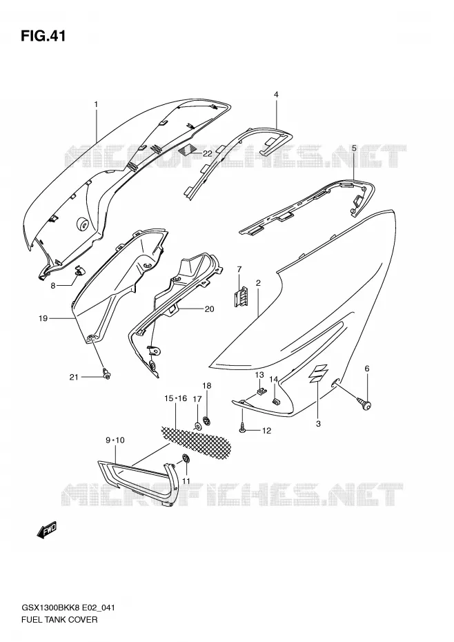 COUVRE RESERVOIR (MODEL K8/K9) Suzuki MOTO 1300 B-KING 2012  GSX1300BKU2K8(E2)