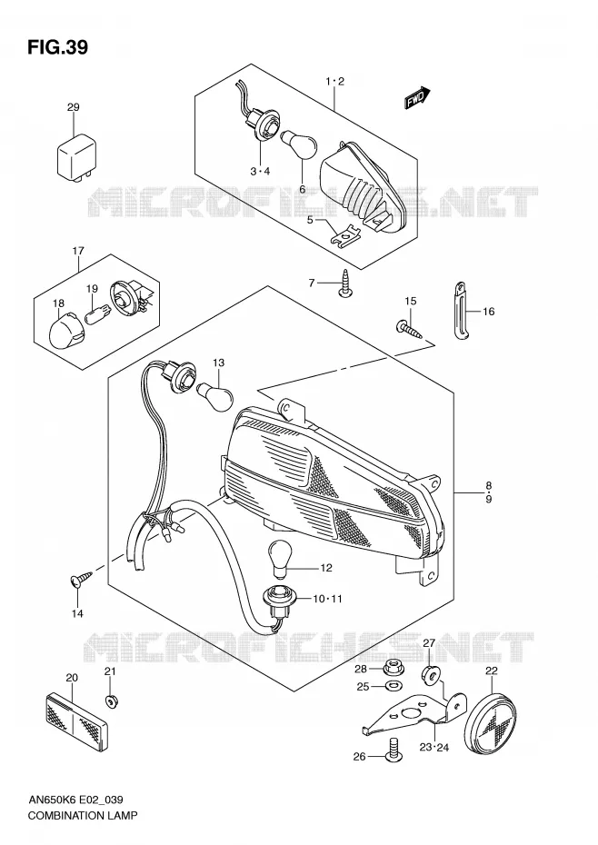 ENSEMBLE FEU ARRIERE - CLIGNOTANTS Suzuki SCOOTER 650 BURGMAN 2008  AN650AZK8(E2)