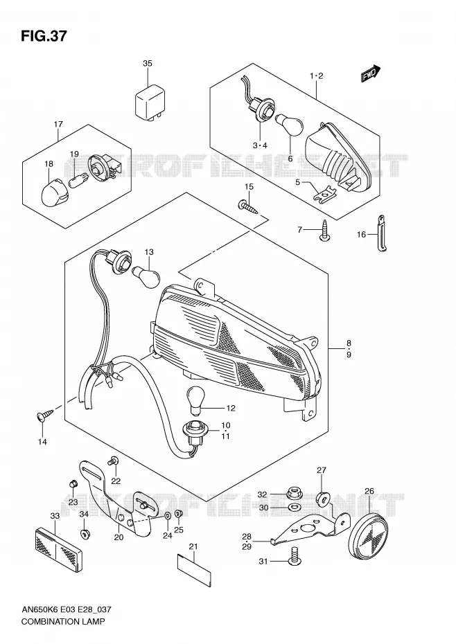ENSEMBLE FEU ARRIERE - CLIGNOTANTS Suzuki SCOOTER 650 BURGMAN 2009  AN650K9(E3/E28)