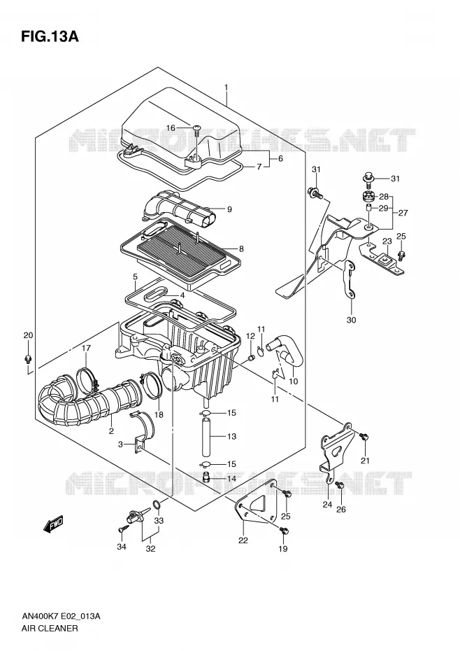 FILTRE A AIR (MODEL L0) Suzuki SCOOTER 400 BURGMAN 2010  AN400L0(E2)