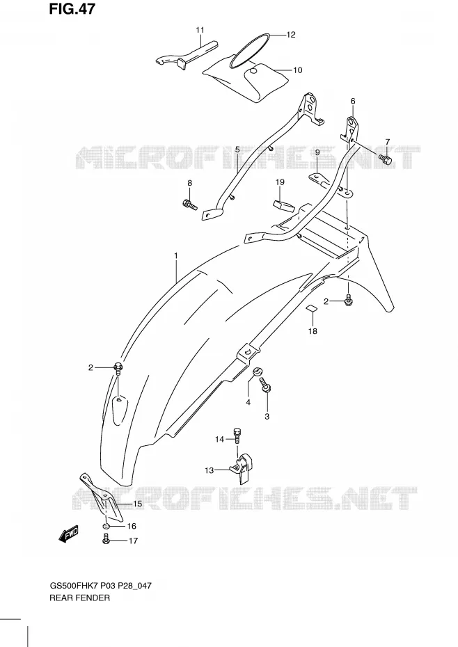 GARDE BOUE ARRIERE Suzuki MOTO 500 GS-F 2009  GS500FHK9(P3)