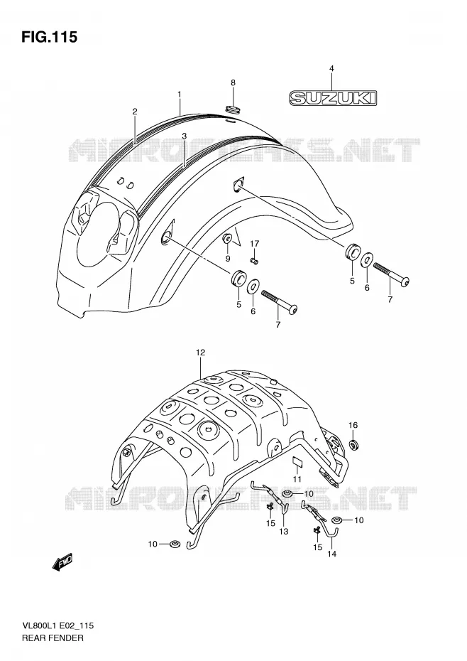 GARDE BOUE ARRIERE (VL800CL1 E24) Suzuki MOTO 800 VOLUSIA 2011  VL800CUEL1(E2)