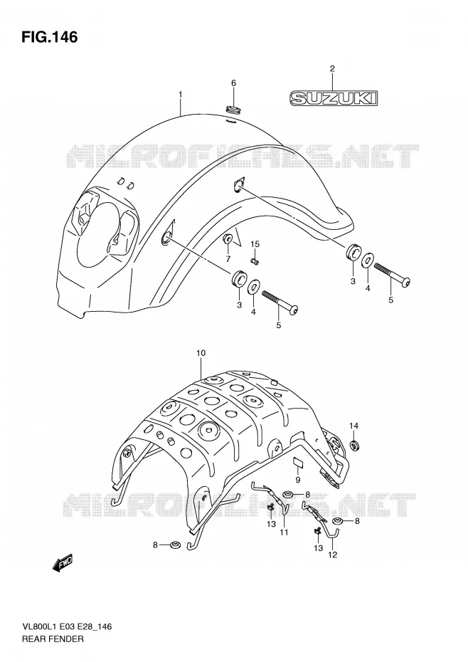 GARDE BOUE ARRIERE (VL800L1 E28) Suzuki MOTO 800 VOLUSIA 2011  VL800CL1(E3/E28)