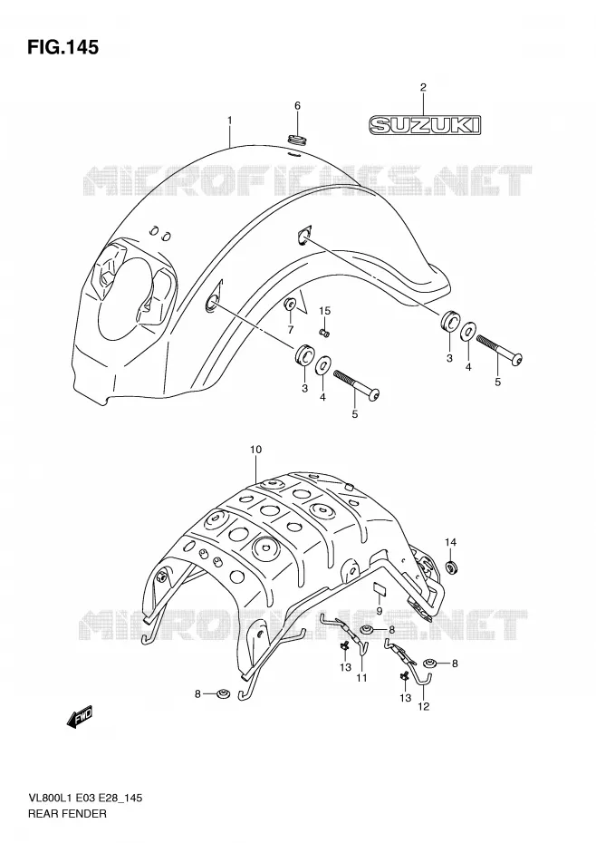 GARDE BOUE ARRIERE (VL800L1 E3) Suzuki MOTO 800 VOLUSIA 2011  VL800CL1(E3/E28)