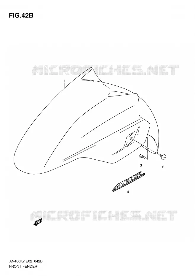 GARDE BOUE AVANT (MODEL L0) Suzuki SCOOTER 400 BURGMAN 2010  AN400L0(E2)
