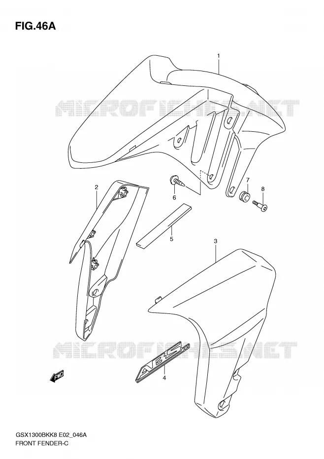 GARDE BOUE AVANT (WITHOUT ABS,MODEL K8/K9) Suzuki MOTO 1300 B-KING 2009  GSX1300BKAK9(E2)