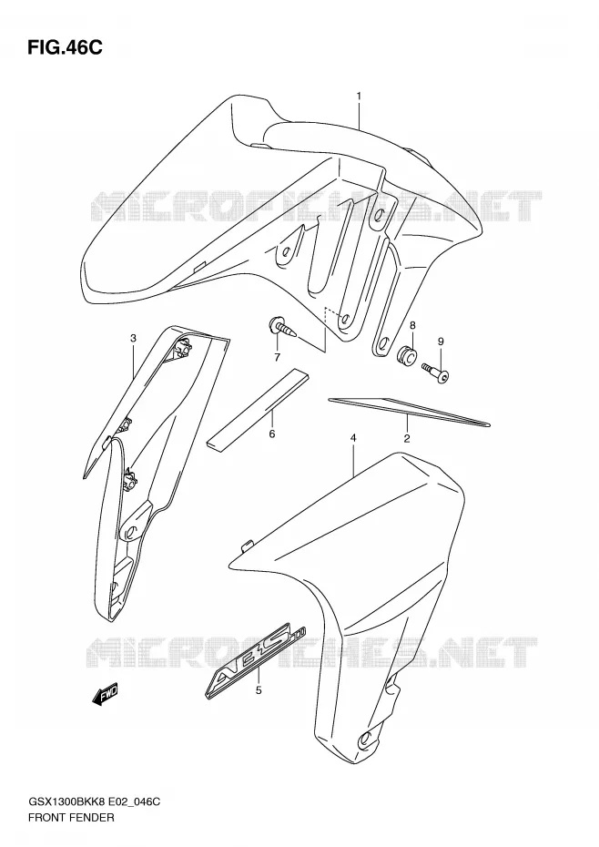 GARDE BOUE AVANT (WITHOUT ABS,MODEL L0) Suzuki MOTO 1300 B-KING 2008  GSX1300BKAK8(E2)