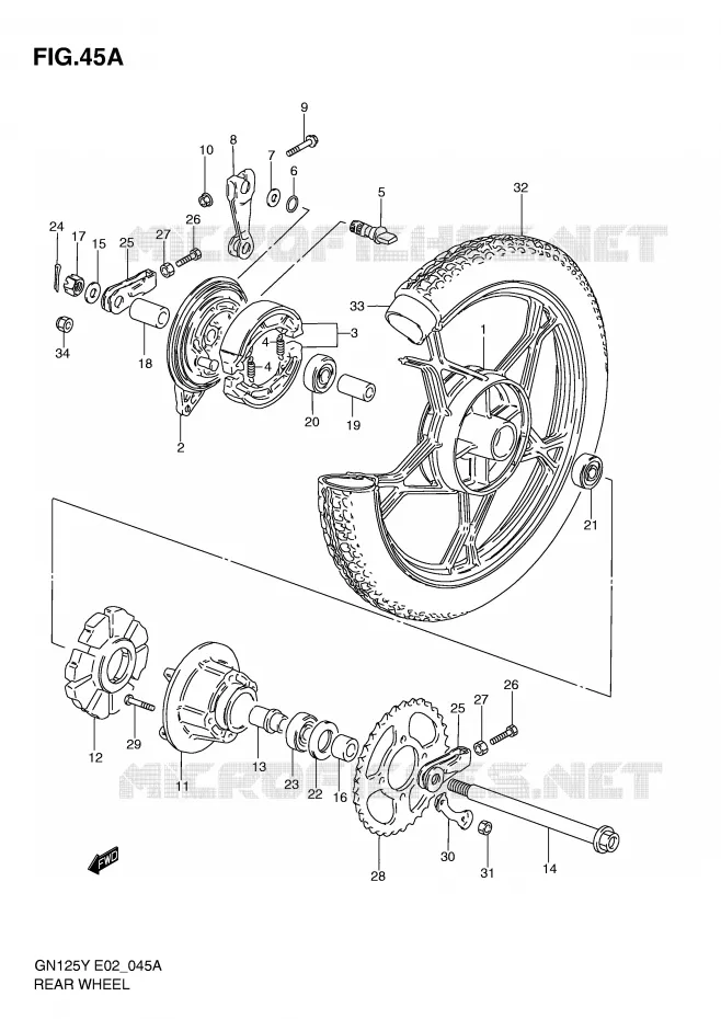 ROUE ARRIERE (GN125EV/EW/EX/EY/EK1) Suzuki MOTO 125 GN 2000  GN125EY(E2)
