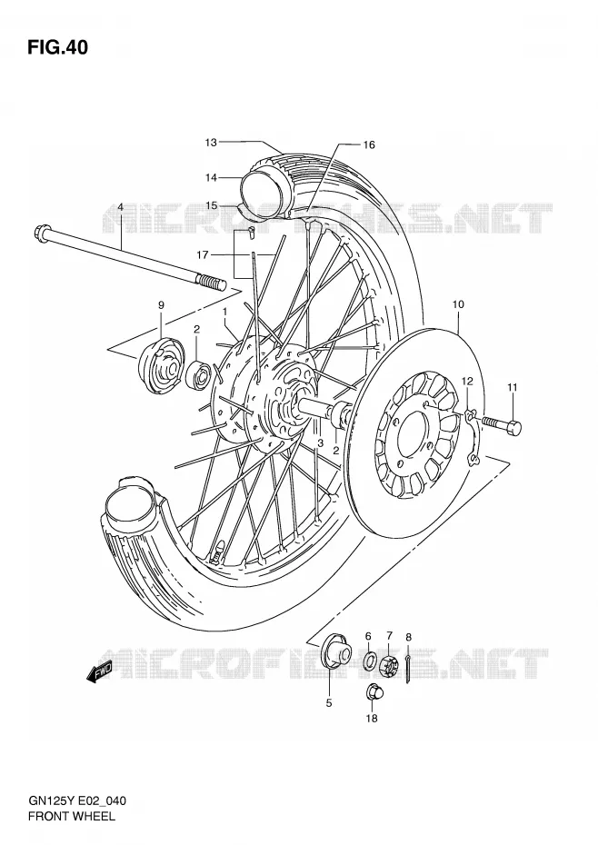 ROUE AVANT (GN125V/W/X/Y/K1) Suzuki MOTO 125 GN 2000  GN125EY(E2)