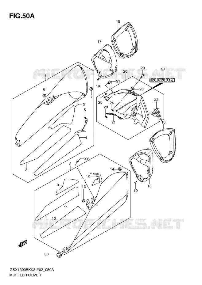 COUVERCLES SILENCIEUX (MODEL L0) Suzuki MOTO 1300 B-KING 2009  GSX1300BKAUFK9(E2)