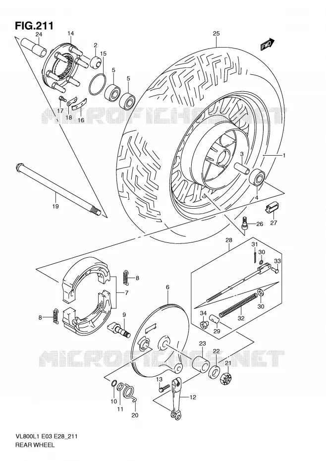 ROUE ARRIERE (VL800CL1 E28) Suzuki MOTO 800 VOLUSIA 2011  VL800L1(E3/E28)