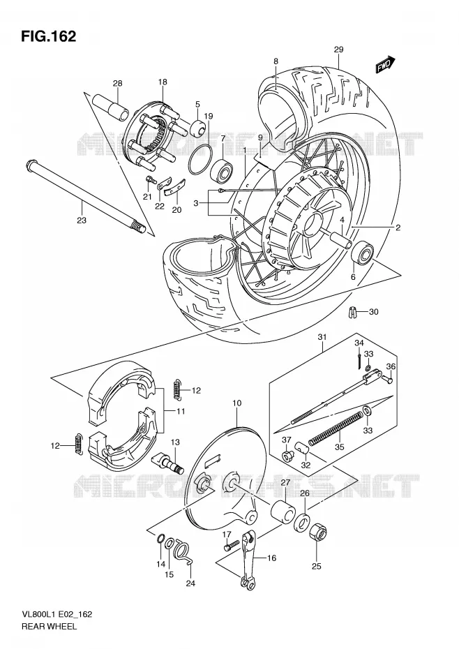 ROUE ARRIERE (VL800L1 E19) Suzuki MOTO 800 VOLUSIA 2011  VL800CUEL1(E2)