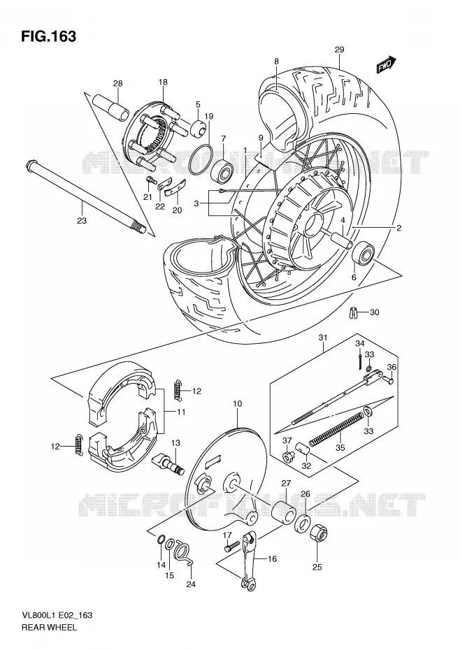 ROUE ARRIERE (VL800L1 E24) Suzuki MOTO 800 VOLUSIA 2011  VL800L1(E2)