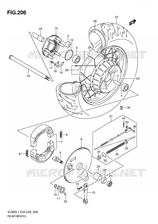 ROUE ARRIERE (VL800L1 E33) Suzuki MOTO 800 VOLUSIA 2011  VL800CL1(E3/E28)