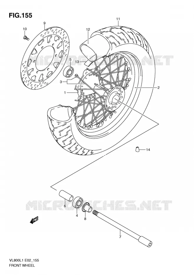 ROUE AVANT (VL800UEL1 E19) Suzuki MOTO 800 VOLUSIA 2011  VL800CUEL1(E2)
