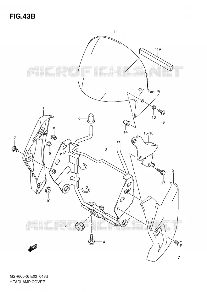 COUVERCLE DE PHARE (MODEL K9) Suzuki MOTO 600 GSR 2009  GSR600UAK9(E2)