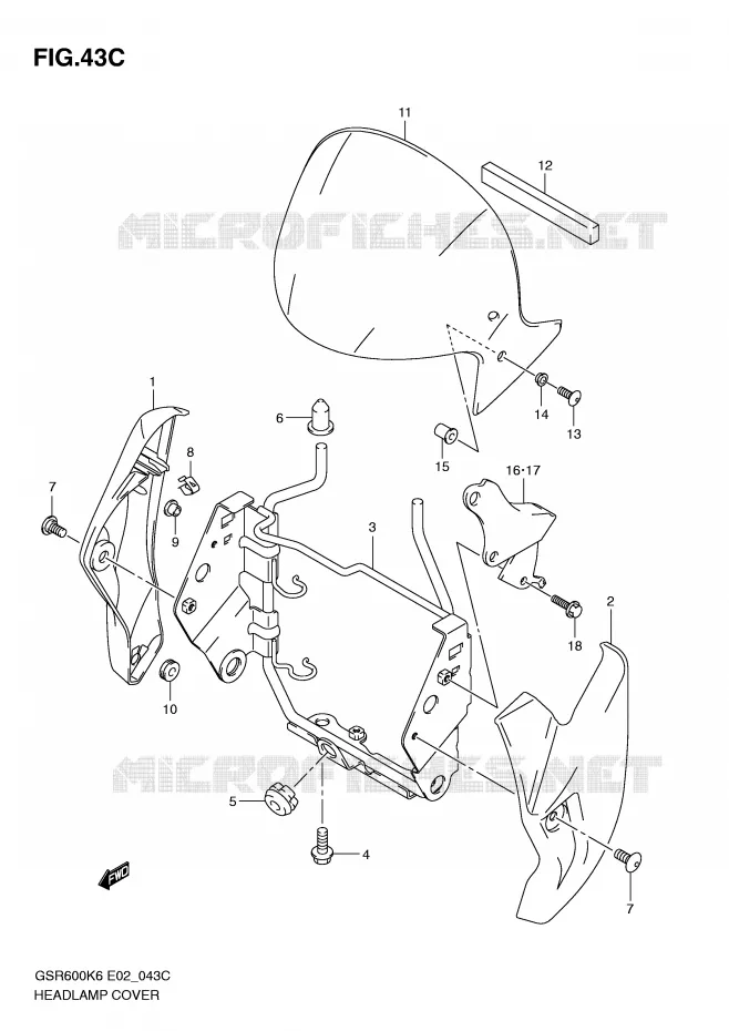 COUVERCLE DE PHARE (MODEL L0) Suzuki MOTO 600 GSR 2009  GSR600AK9(E2)