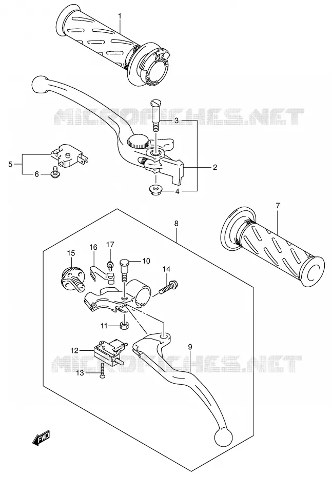 ENSEMBLE LEVIERS - POIGNEES Suzuki MOTO 750 GSX-R 2003  GSX-R750U2K3(E2)