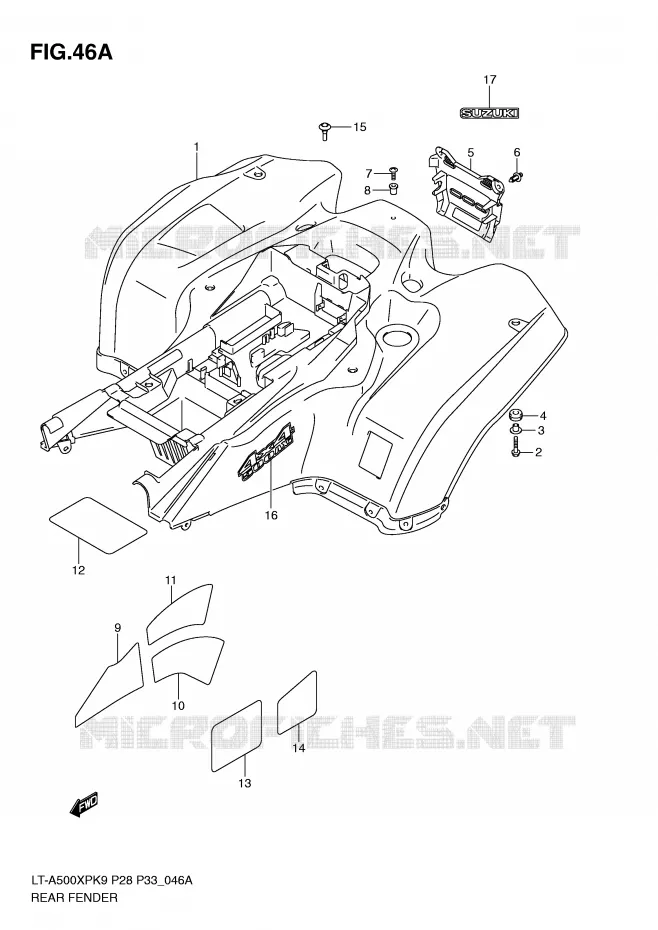 GARDE BOUE ARRIERE (MODEL L0) Suzuki QUAD 500 KINGQUAD 2009  LT-A500XPK9(P28/P33)
