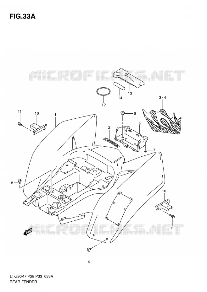 GARDE BOUE ARRIERE (MODEL L0) Suzuki QUAD 90 QUADSPORT 2009  LT-Z90K9(P28/P33)