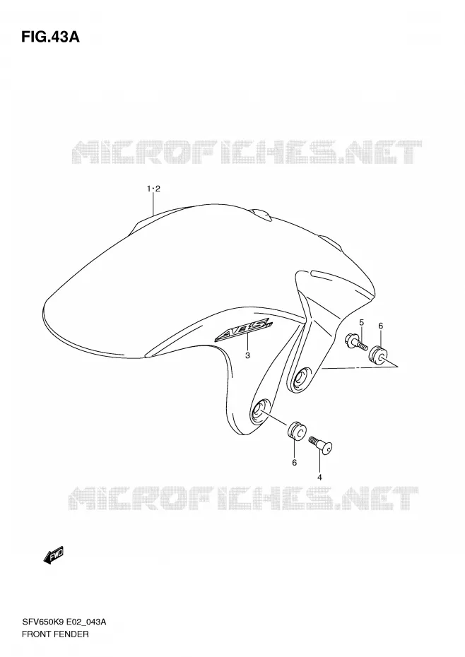 GARDE BOUE AVANT (MODEL L0) Suzuki MOTO 650 GLADIUS 2010  SFV650UAL0(E2)