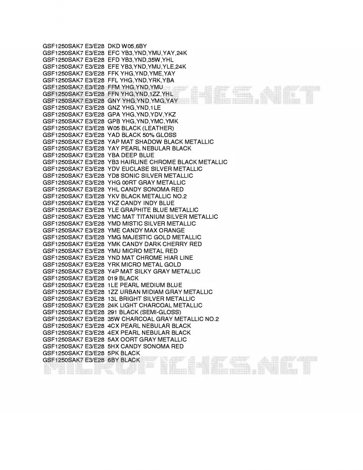 * CHARTE COULEUR * Suzuki MOTO 1250 BANDIT-S 2007  GSF1250SK7(E3/E28)
